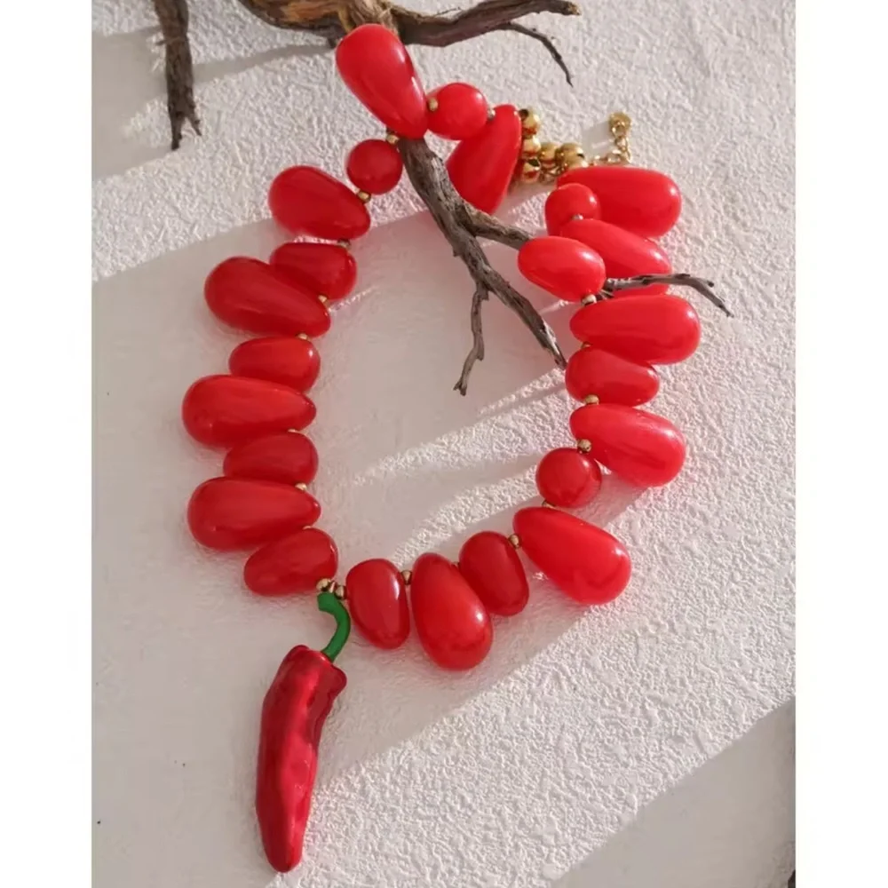 Chili Pepper Red Gold Trendy Necklace